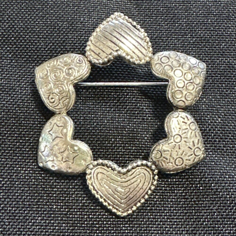Danecraft Silver Tone Circle of Hearts Pin Brooch